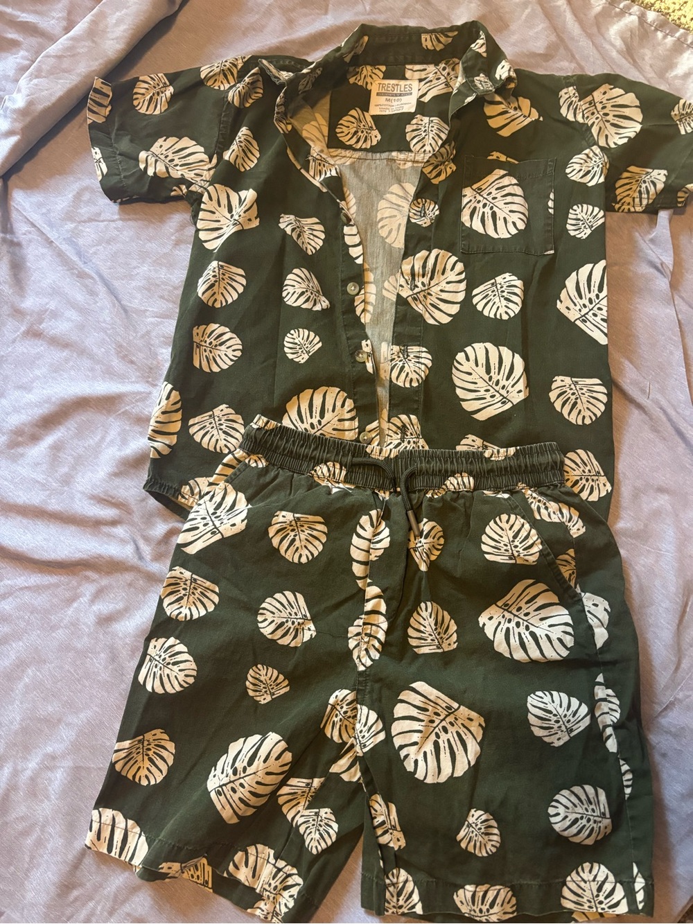 Kids Green Tropical Leaf Pajama Set